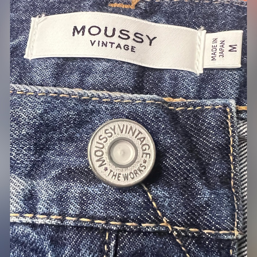 Moussy Vintage Denim Skirt M Button Fly Distressed Y2K Midi Raw Edge Japan - Picture 6 of 14